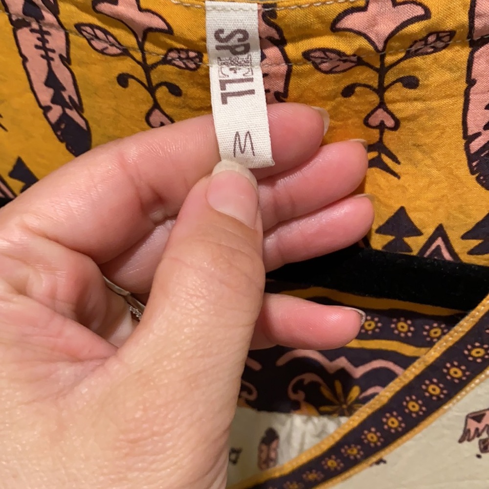 Spell Cream Boho Floral Tunic Dress with Pink and Mustard Accents - Picture 3 of 8